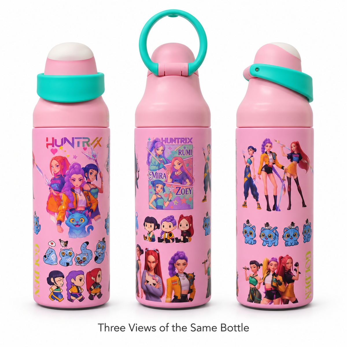 Hunrtix 710ml Insulated Water Bottle with Straw & Carry Loop – Pink