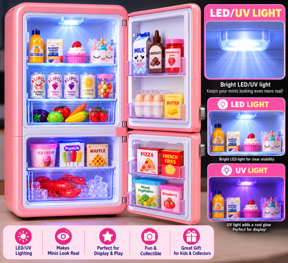 Mini Brands Fill The Fridge Season 1 Playset + 2 Mini Brands Capsules | Mini Grocery Fridge with Mini Food & Drink Collectibles | Toy Playset for Kids Ages 5+ - Pink