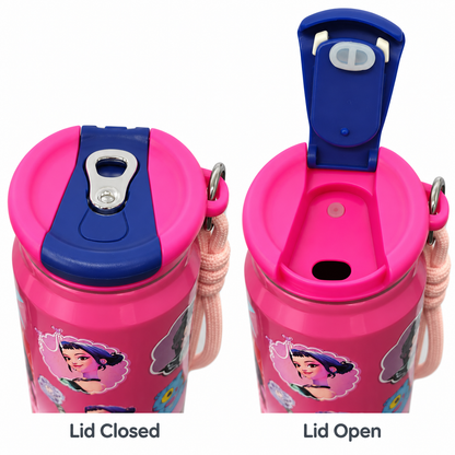 Huntrix 200ml Water Bottle with Flip Lid & Carry Strap – Pink