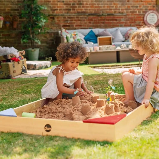 Plum Junior Wooden Sand Pit for Kids | Outdoor Sandbox with Colour Seat