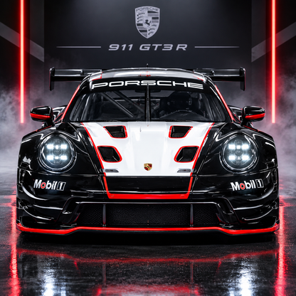Bburago Porsche 911 GT3 R Black Racing Car 1:24 Scale Diecast Model with Rear Spoiler – Collectible Sports Car for Ages 14+