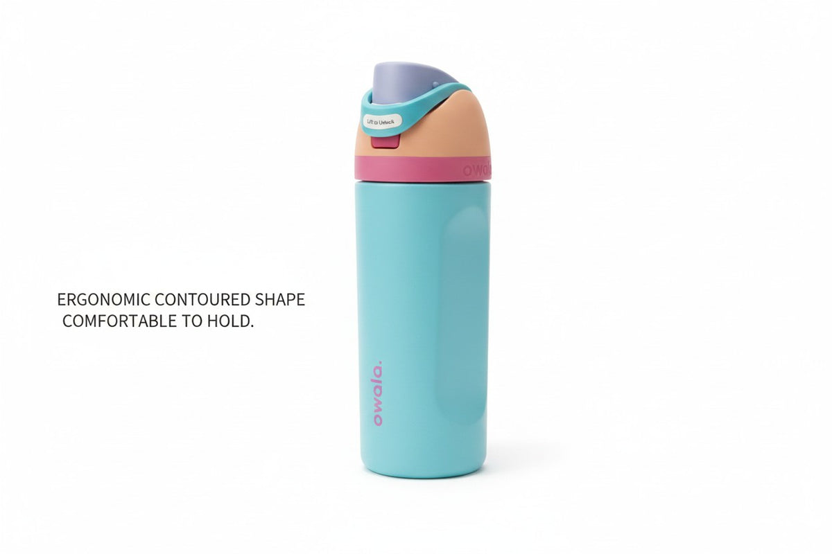 Owala Kids FreeSip 475 ml (16 oz) Insulated Stainless Steel Water Bottle with Built-In Straw and Locking Push-Button Lid – Aqua & Coral
