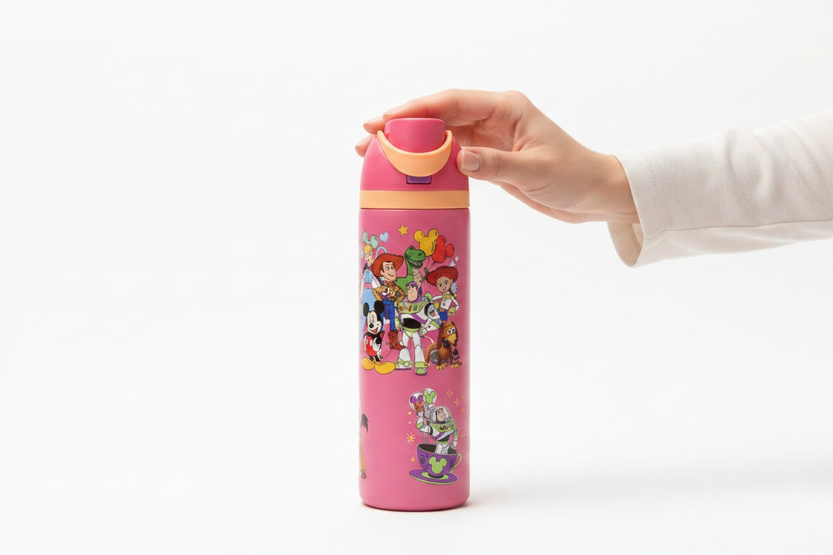Disney Toy Story & Mickey Mouse 800ml Kids Water Bottle | Pink Reusable Bottle with Straw & Drinking Spout | Leak-Resistant School & Travel Bottle for Kids