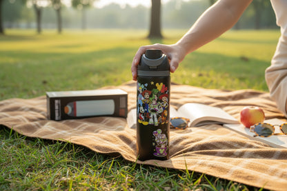 Disney Toy Story 800ml Kids Water Bottle with Straw & Drinking Spout | Insulated Reusable Sipper Bottle with Carry Handle | Black Character Print Bottle