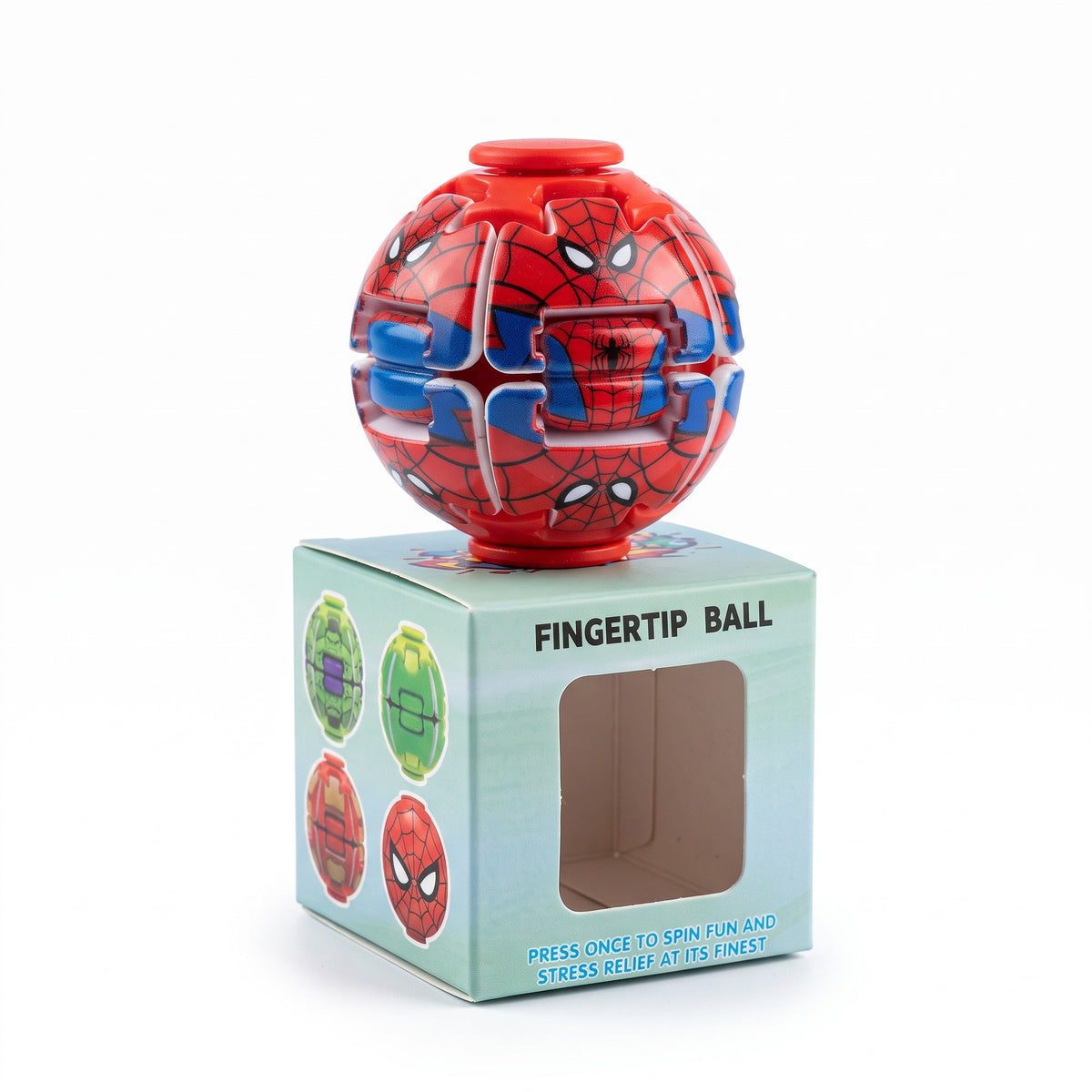 Superhero Fingertip Spinning Fidget Ball – Push Button Sensory Toy (1 Random Piece)