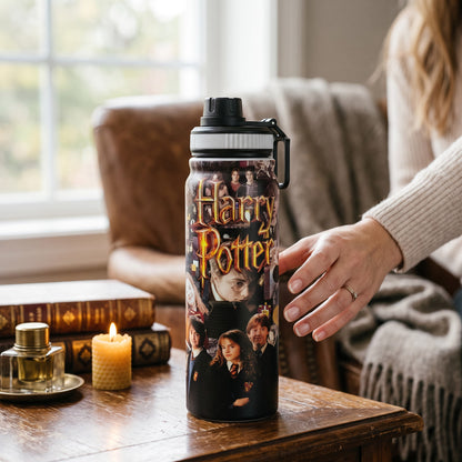 Harry Potter 800ml Stainless Steel Water Bottle with Drinking Spout, Carry Handle & Removable Steel Filter for School, Travel & Everyday Use