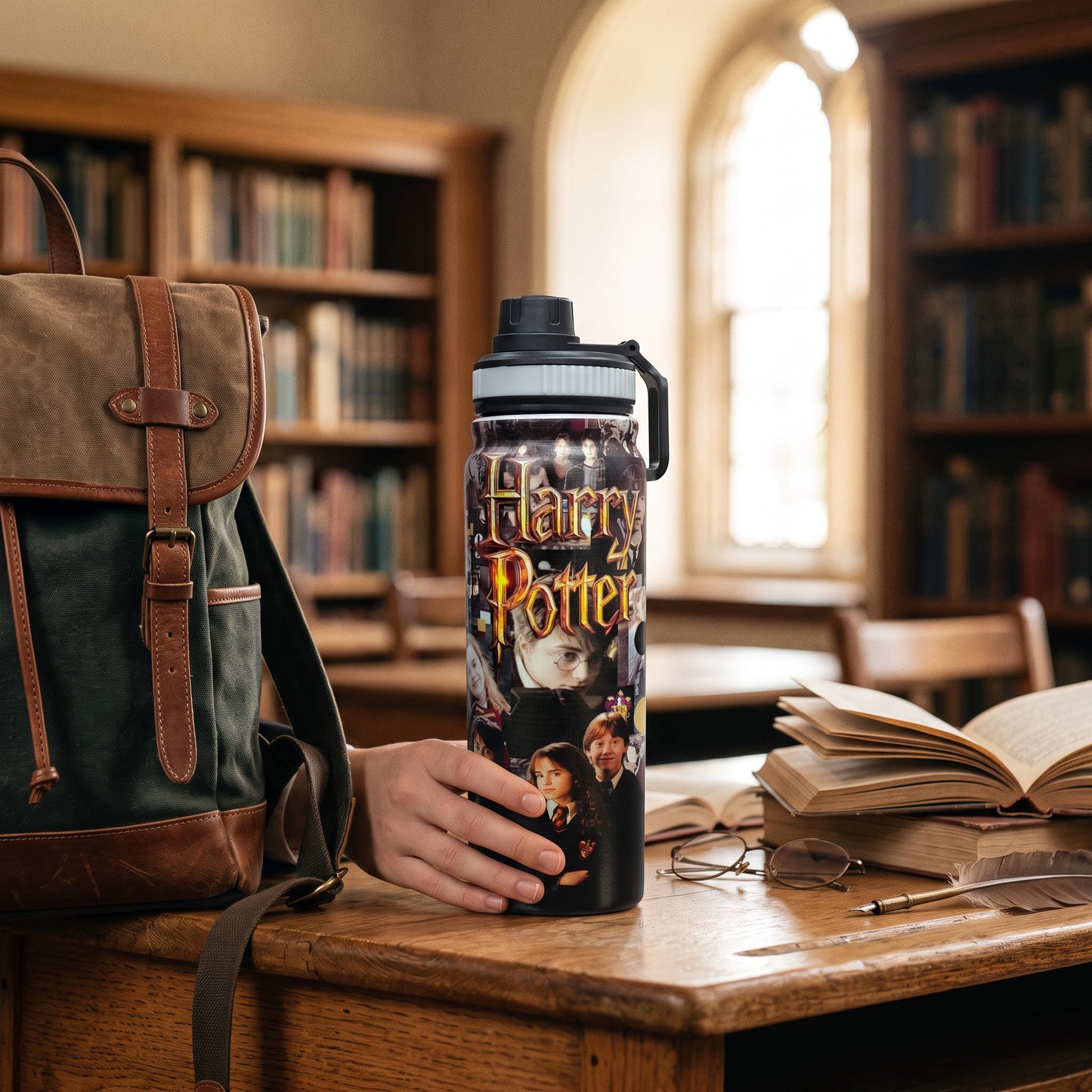 Harry Potter 800ml Stainless Steel Water Bottle with Drinking Spout, Carry Handle & Removable Steel Filter for School, Travel & Everyday Use