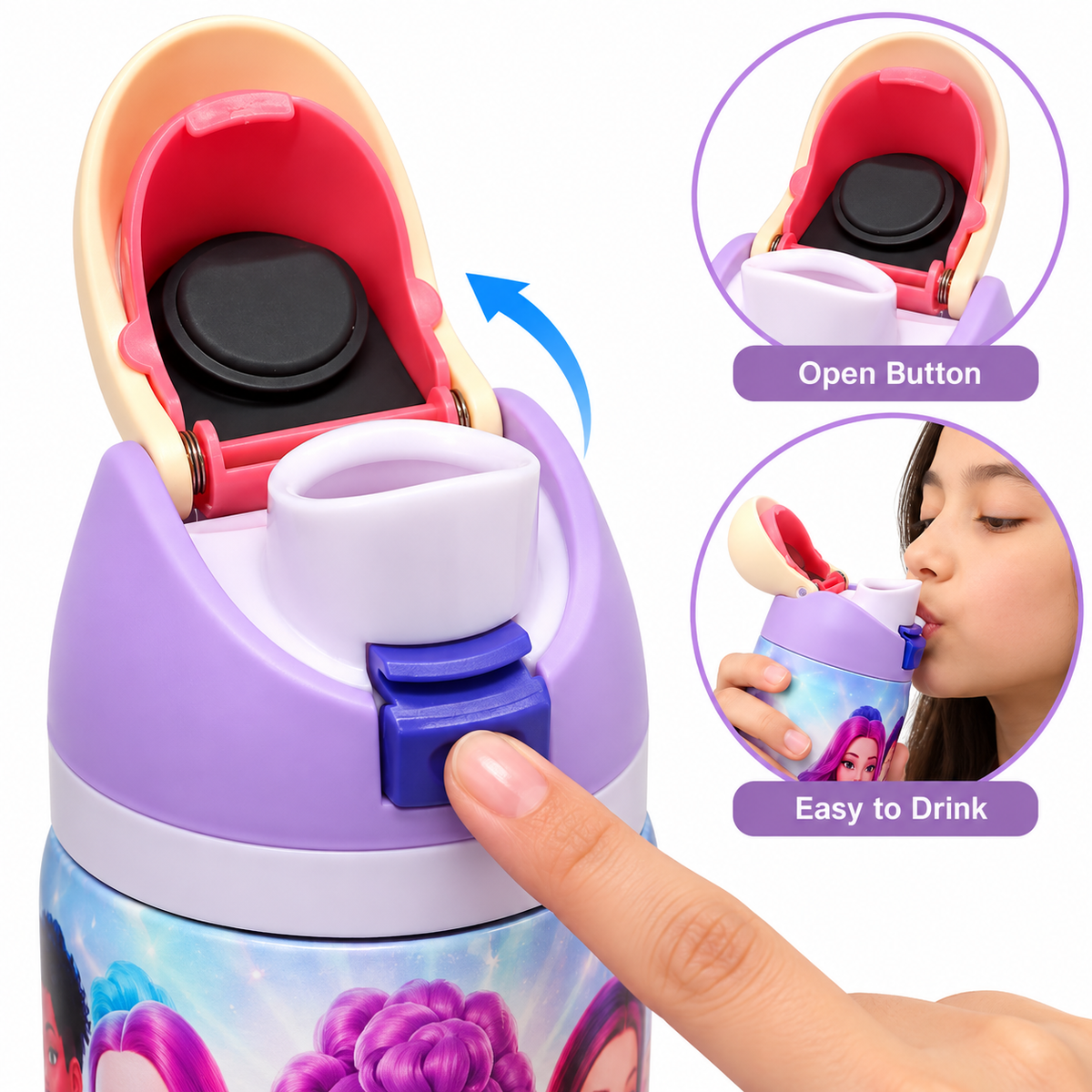 KPop Demon Hunters No.4 946ml (32oz) Insulated Stainless Steel Water Bottle with Straw Lid, Flip-Top Cap, Large Capacity Reusable Bottle for Kids, Girls, School, Travel & Everyday Use