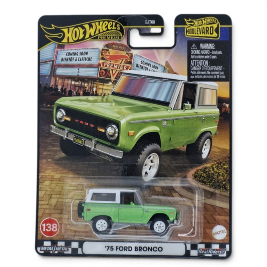 Hot Wheels Boulevard '75 Ford Bronco #138 Premium Die-Cast Car | Metal/Metal with Real Riders | 1:64 Scale | BGX