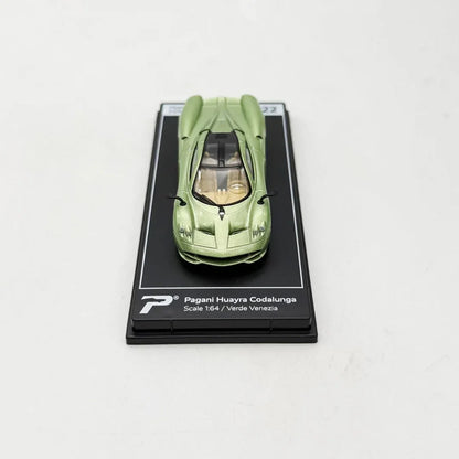 PosterCars 1:64 Pagani Huayra Codalunga – Green – Acrylic Box | Hypercar League Collection #22 - Jaiman Toys