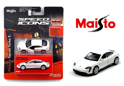 Maisto 1:64 Porsche Taycan Turbo S – White | Speed Icons Electric Supercar Diecast Model - Jaiman Toys
