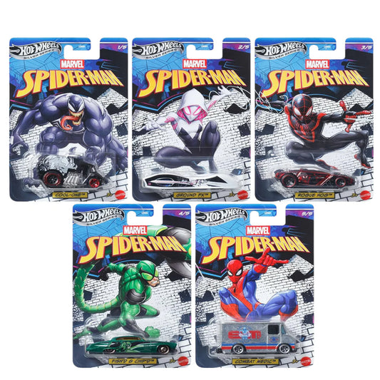 Hot Wheels Marvel Spider-Man Silver Series 1:64 Die-Cast Cars | GDG83-952L | Set of 5 Collectibles