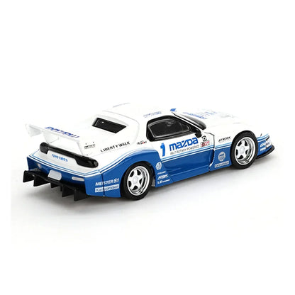MINI GT 1:64 Mazda RX-7 LB-Super Silhouette IMSA – White / Blue - Jaiman Toys