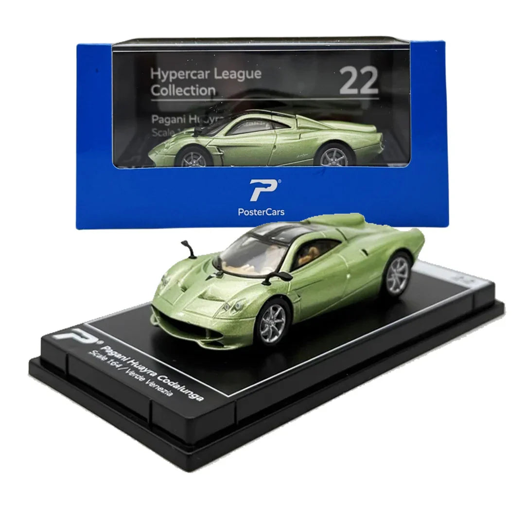 PosterCars 1:64 Pagani Huayra Codalunga – Green – Acrylic Box | Hypercar League Collection #22 - Jaiman Toys
