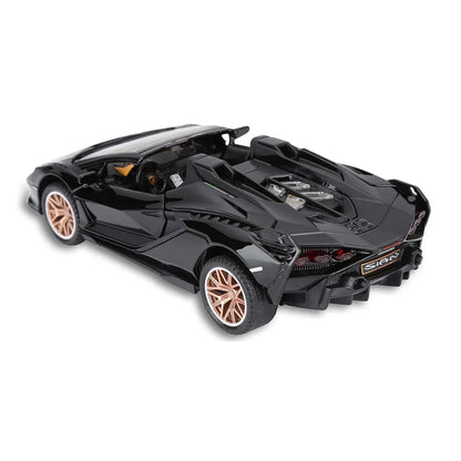 Lamborghini SIAN 1:32 Scale Die-Cast Metal Pull Back Toy Car – Black Model with Openable Doors, Sound & Light - Jaiman Toys