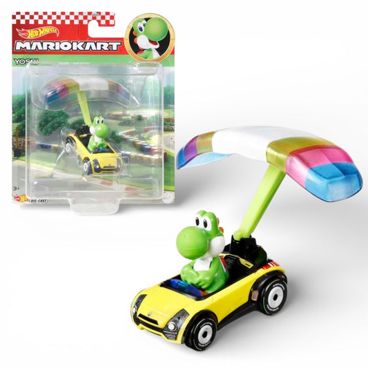 Hot Wheels Mario Kart Yoshi Die Cast Car with Parafoil Glider | 1:64 Scale Collectible Racing Toy | 3+ Years
