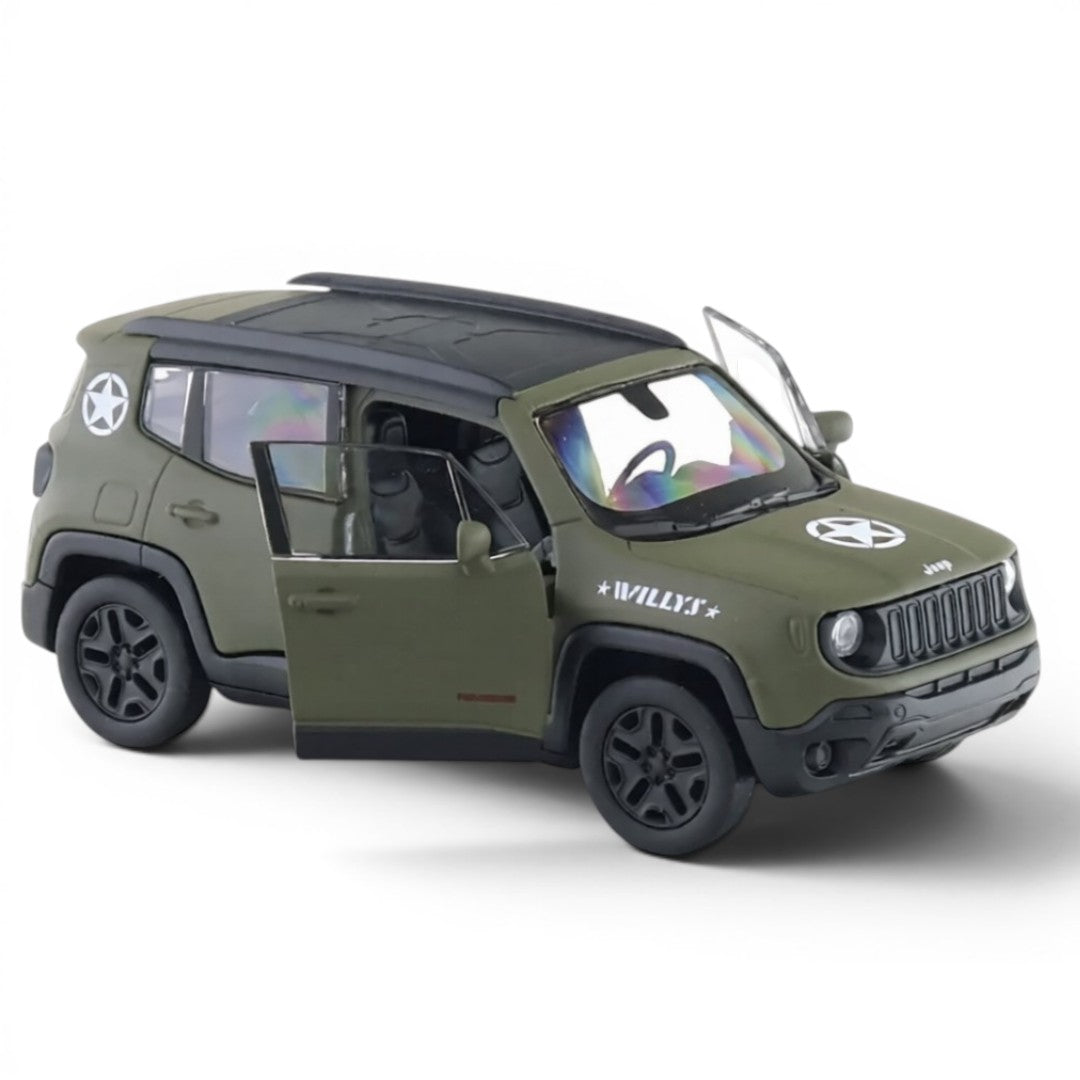 Welly 1:38 Jeep Renegade Military Green Die-Cast Model Car with Pull-Back Action & Openable Doors