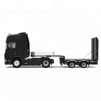 Time Micro 1:64 Scania Flatbed Transport Vehicle Diecast Model | Premium Metal Transporter with Display Base - Black