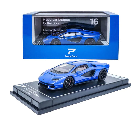PosterCars 1:64 Lamborghini Countach LPI 800-4 – Bleu – Acrylic Box | Hypercar League Collection #16 - Jaiman Toys