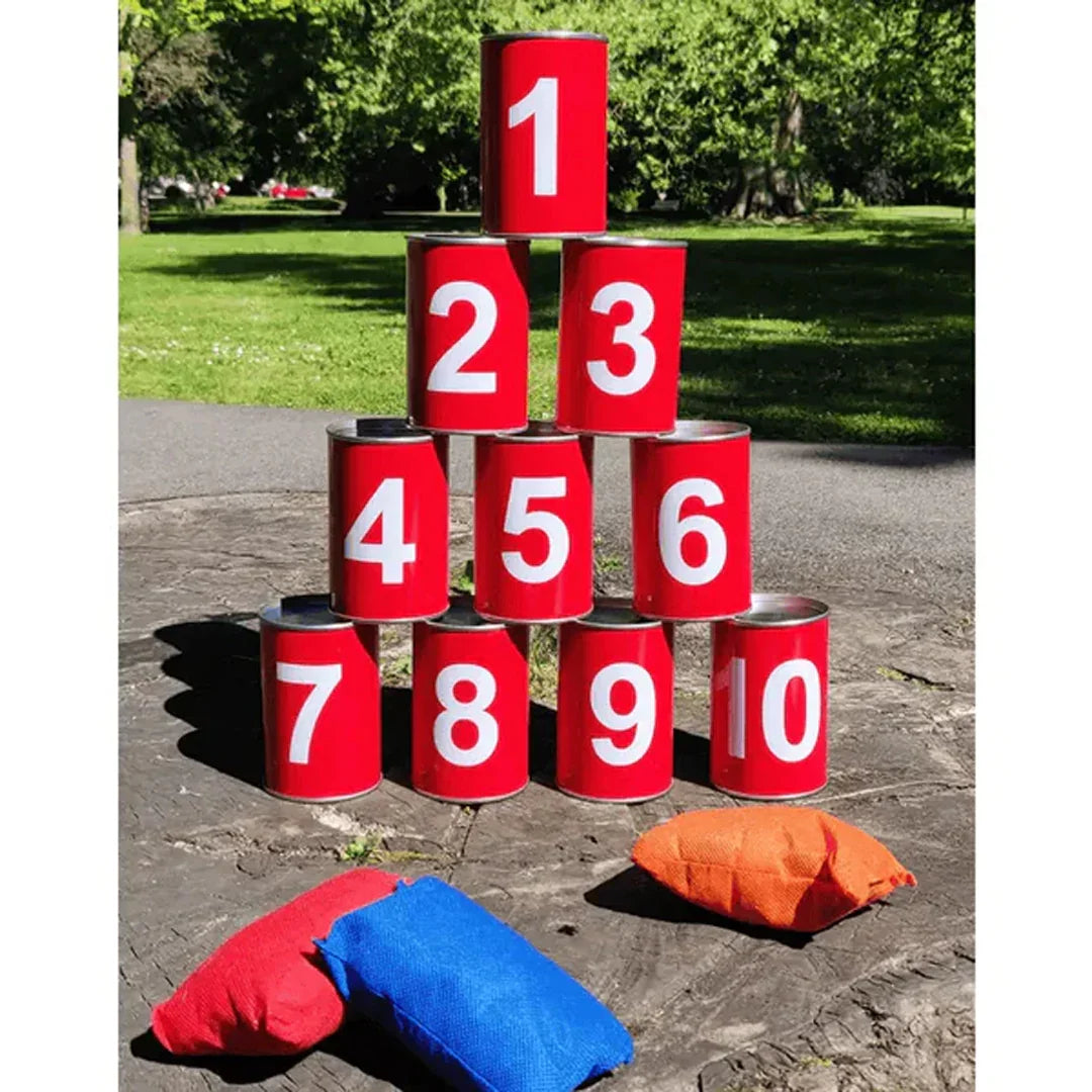 Carnival Games Tin Can Knock Down Set by Robert Frederick | Classic Family Game for Indoor & Outdoor Play | Fun Party Activity for Kids & Adults | Age 6+