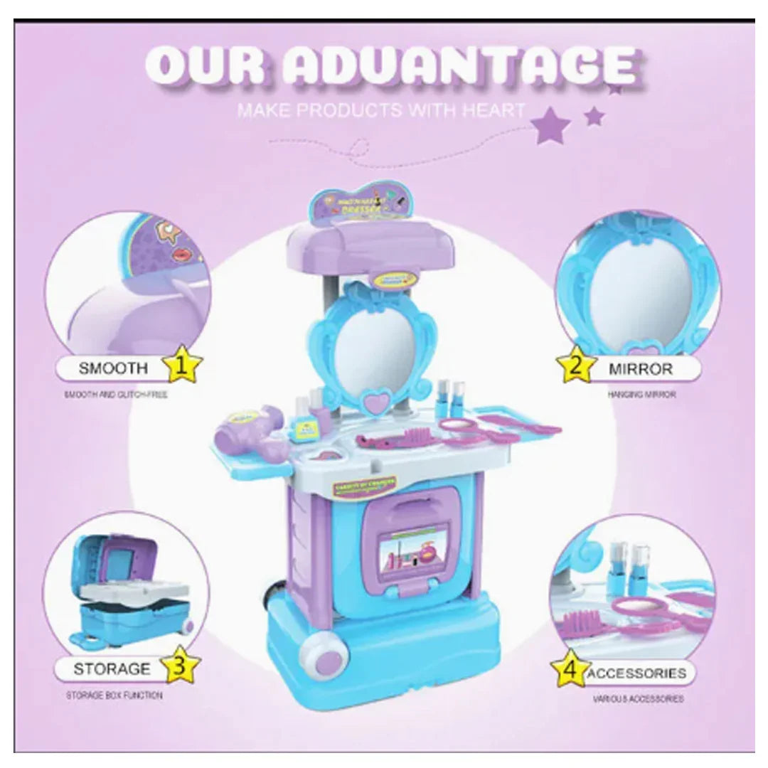 Princess Vanity Dresser Suitcase Playset with Mirror & Accessories for Kids (With Sound)