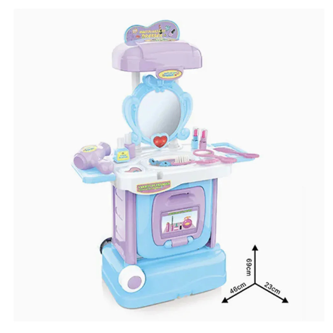 Princess Vanity Dresser Suitcase Playset with Mirror & Accessories for Kids (With Sound)