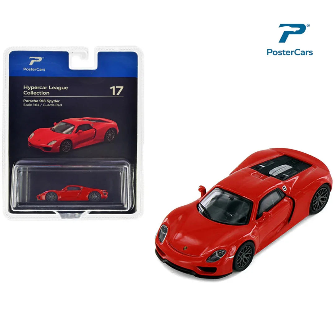 PosterCars 1:64 Porsche 918 Spyder – Guards Red | Hypercar League Collection Diecast Model - Blister Pack - Jaiman Toys
