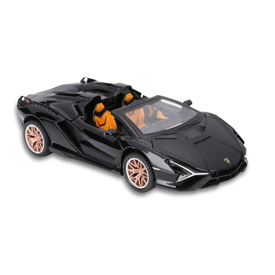 Lamborghini SIAN 1:32 Scale Die-Cast Metal Pull Back Toy Car – Black Model with Openable Doors, Sound & Light - Jaiman Toys