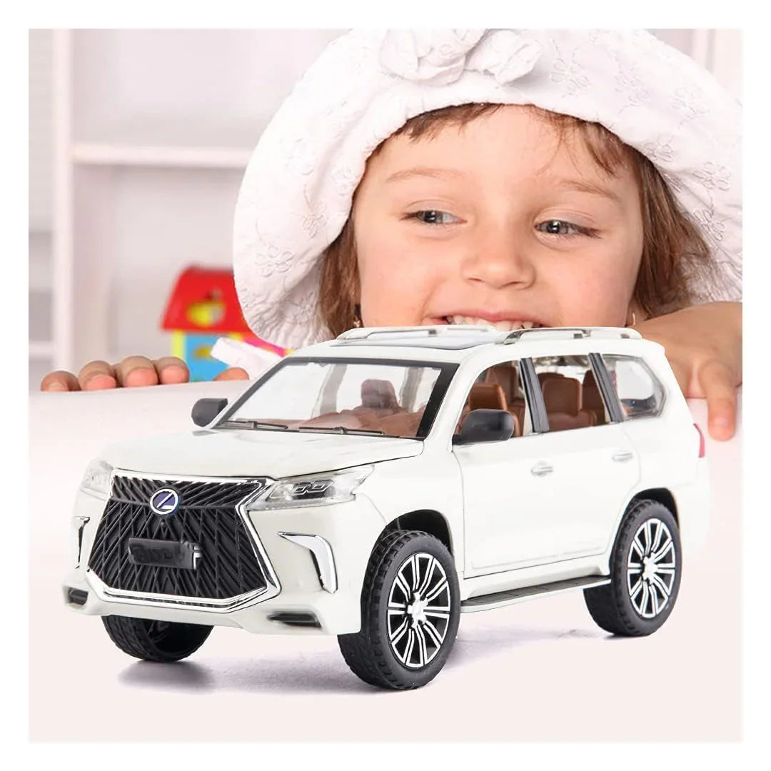 1:24 Lexus LX 570 Luxury SUV Die-Cast Model Car – Zinc Alloy Pull Back Toy Car with Openable Doors, Sound & Light (White) - Jaiman Toys