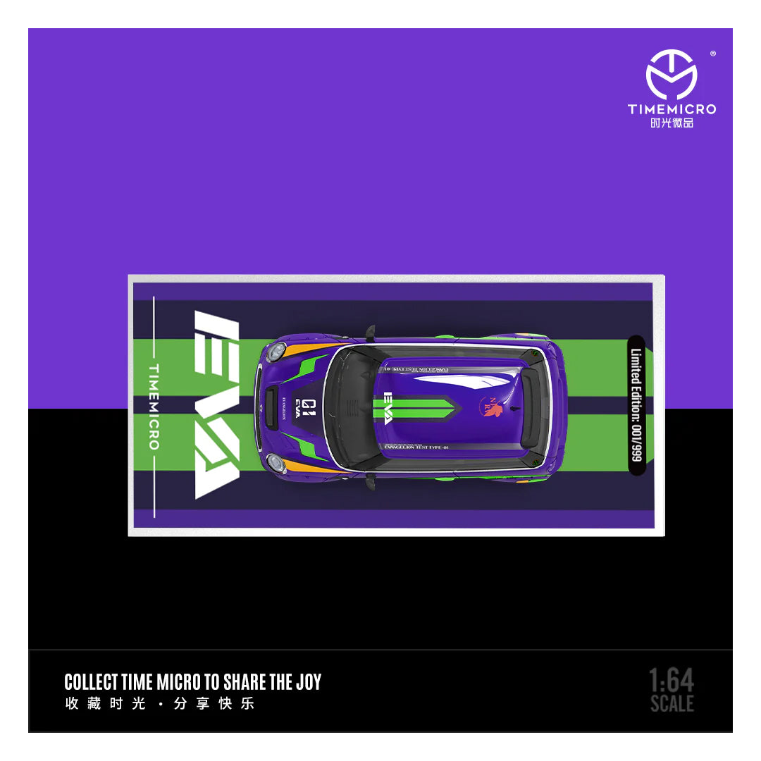 Time Micro 1:64 Mini Cooper Racing Edition Diecast Model Car – Purple & Green