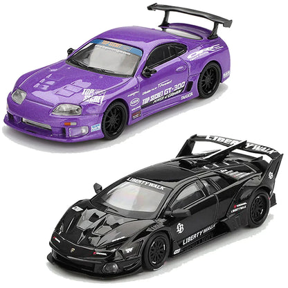Mini GT 1:64 Toyota Supra A80 Top Secret GT-300 Purple (Blister) + Lamborghini Murcielago GT Evo Black – Set of 2 Diecast Cars