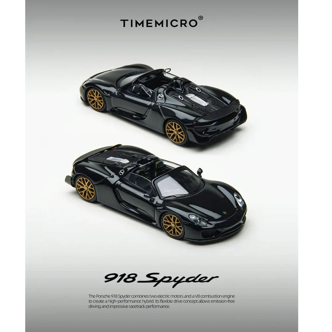 Time Micro 1:64 Porsche 918 Spyder Diecast Model Car – Black with