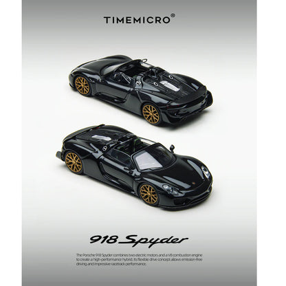 Time Micro 1:64 Porsche 918 Spyder Diecast Model Car – Black with Gold Wheels