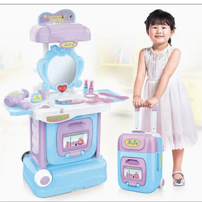 Princess Vanity Dresser Suitcase Playset with Mirror & Accessories for Kids (With Sound)
