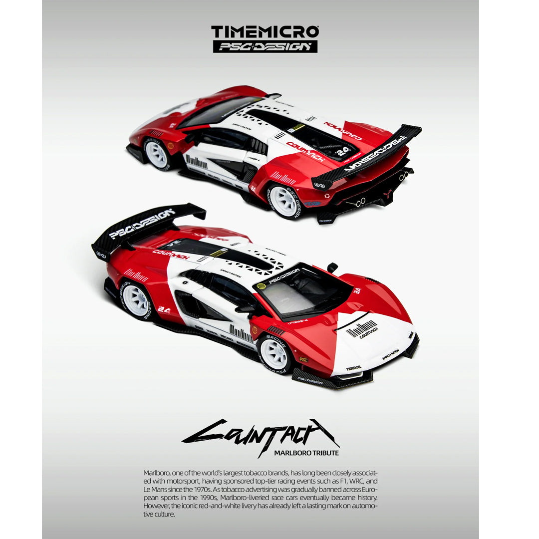 Time Micro x PSC Design 1:64 Lamborghini Countach “V” Marlboro Livery Diecast Model (TM647703)