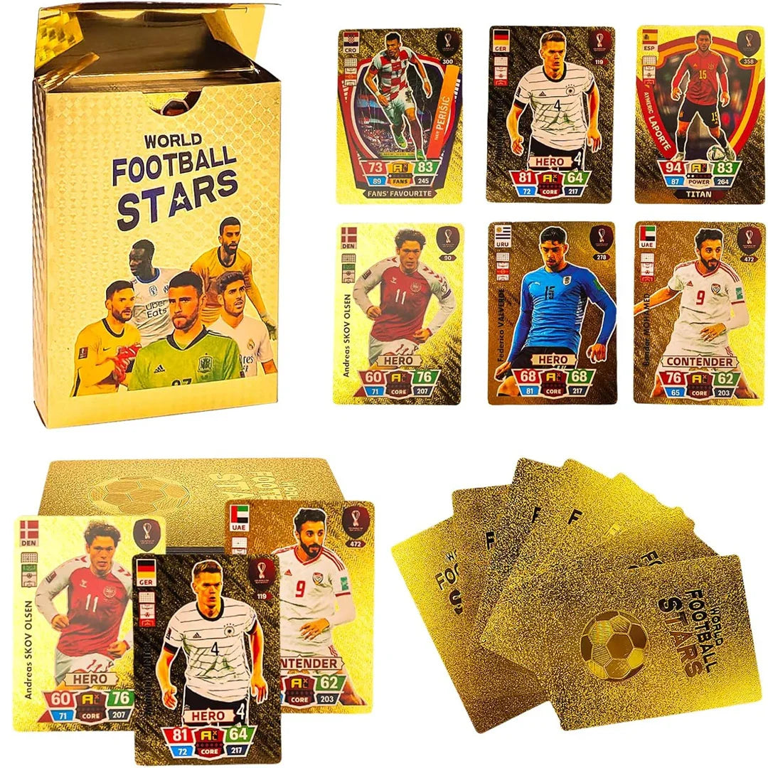 World Cup Football Star Card – 55-Piece Gold Football Trading Cards Set | UEFA Champions League Collector’s Edition for Kids & Fans - 1 Piece - Jaiman Toys
