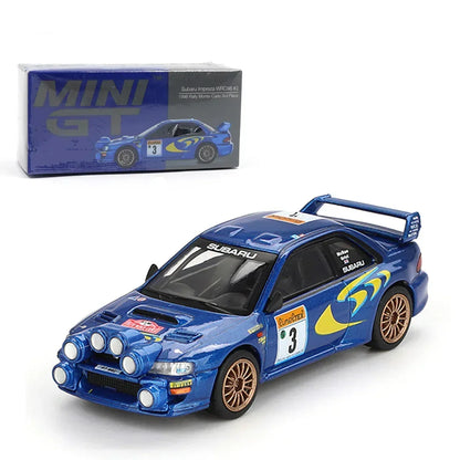 Mini GT 1:64 Racing Duo – Subaru Impreza WRC98 #3 – 1998 Rally Monte Carlo 3rd Place Blue &  Mercedes-Benz 190E 2.5-16 Evolution II Astral Silver Diecast Models