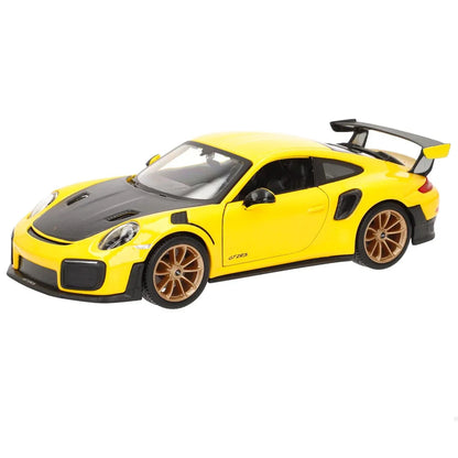 Bburago 1:24 Porsche 911 GT2 RS Diecast Model – Yellow with Carbon Hood Collectible Car