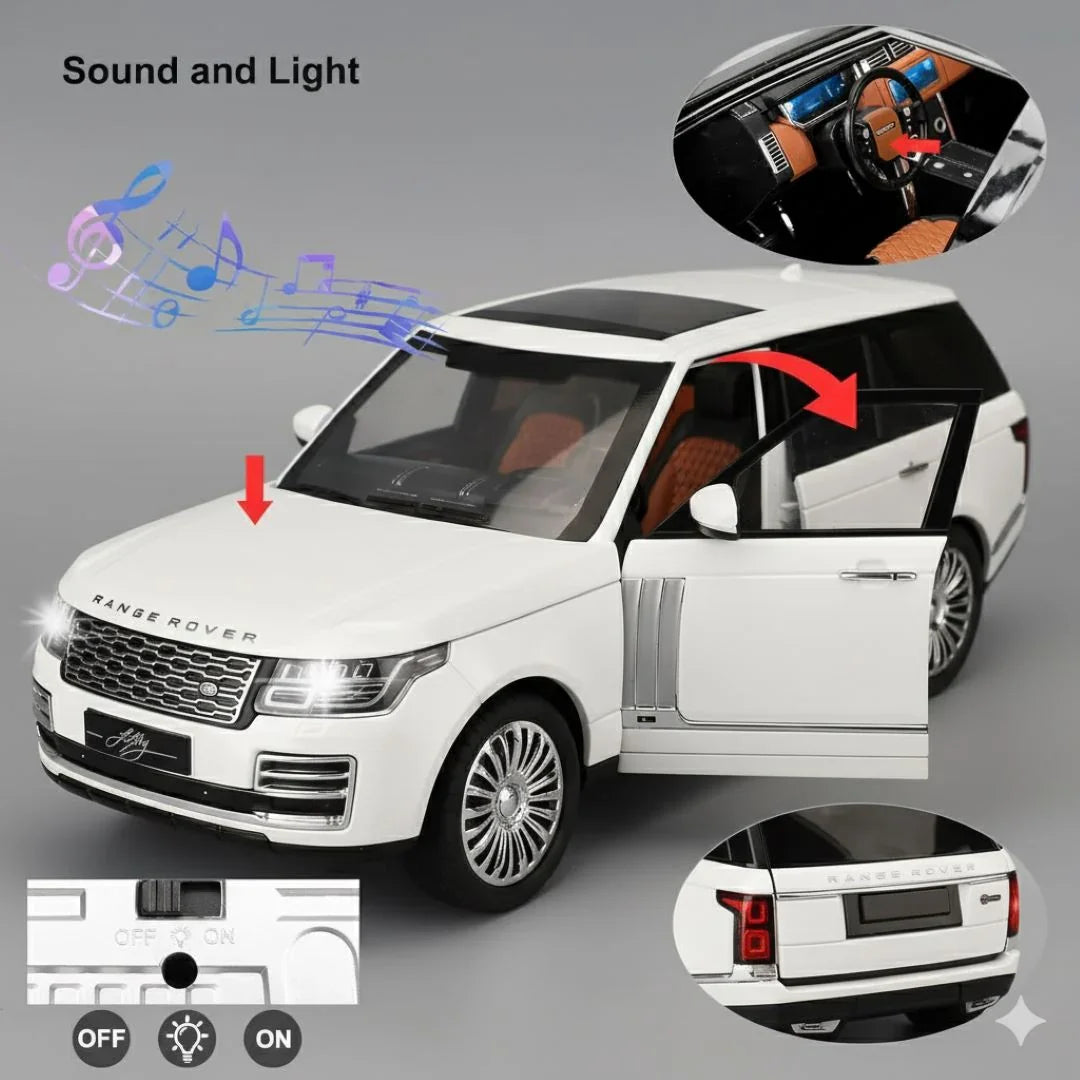 1:18 Range Rover SUV Model Car Premium Alloy Metal Pull Back Die-Cast Car with Openable Doors & Light