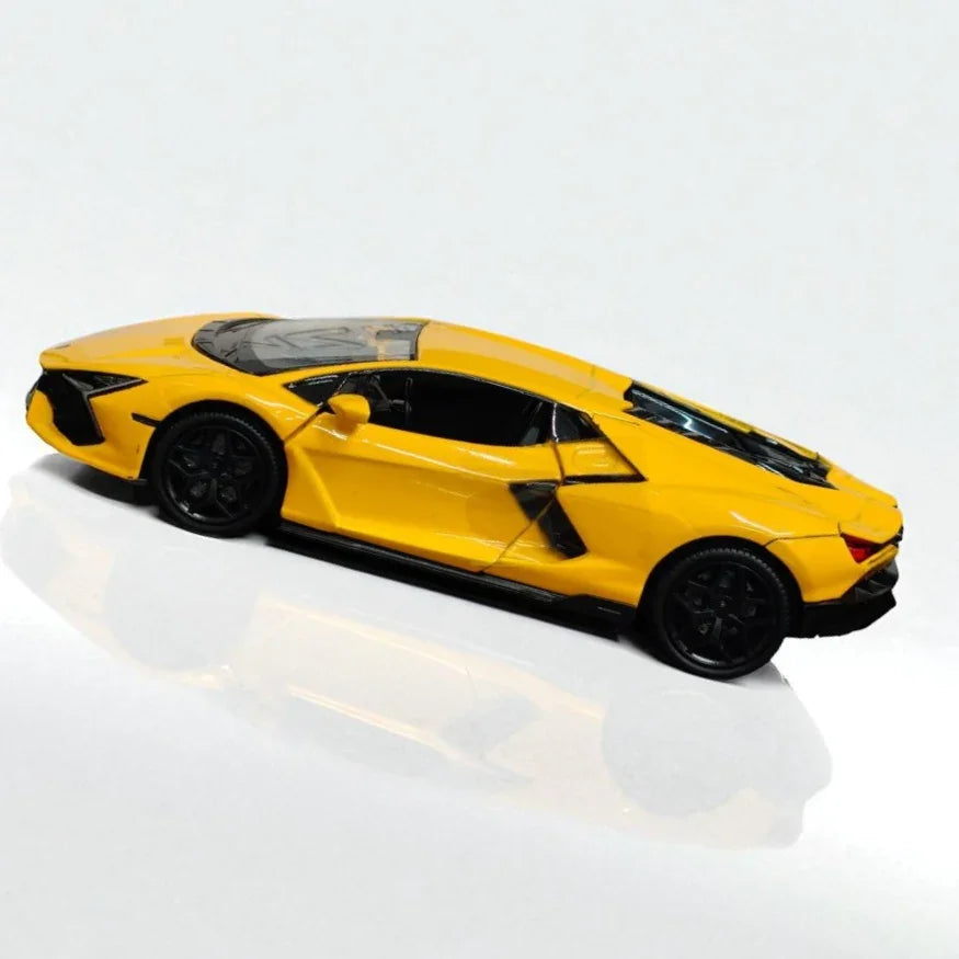 RMZ Hobby 1:32 Lamborghini Revuelto Die-Cast Model Car – Yellow with Openable Doors,Pull-Back Action, Light & Sound (664970) - Jaiman Toys