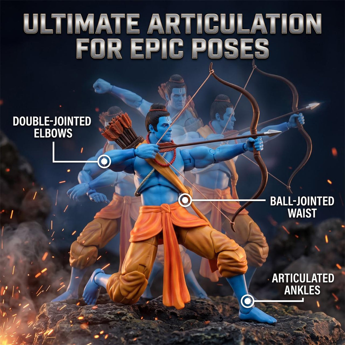 Legends of the Ramayan 1:12 Scale Vanvasi Rama Collector Action Figure with Bow, Arrow, Quiver, Squirrel & Interchangeable Hands