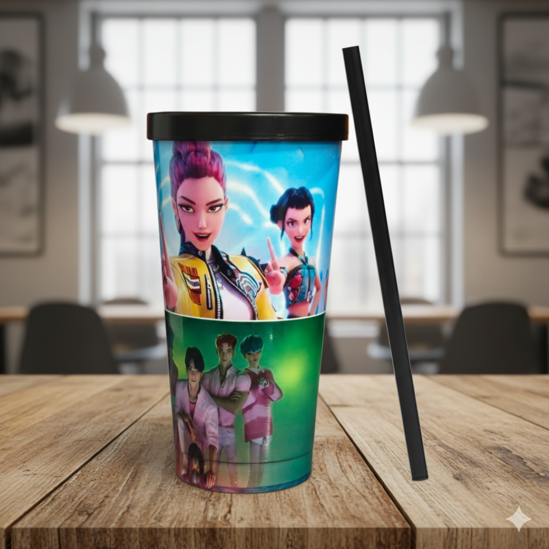 K-Pop Demon X Saja Boy 700ml Stainless Steel Tumbler Sipper Water Bottle With Straw | Leak-Resistant Travel Cup