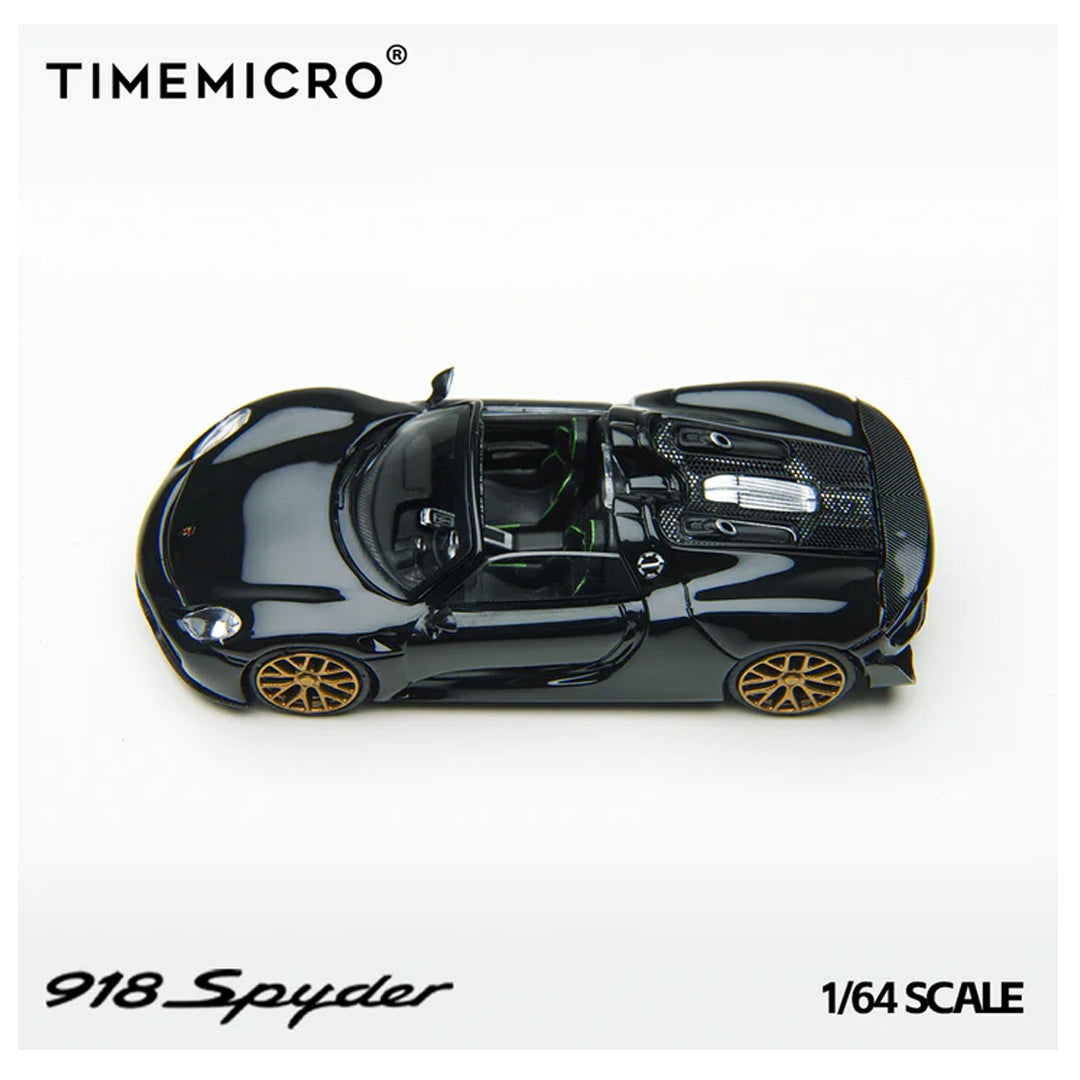 Time Micro 1:64 Porsche 918 Spyder Diecast Model Car – Black with Gold Wheels