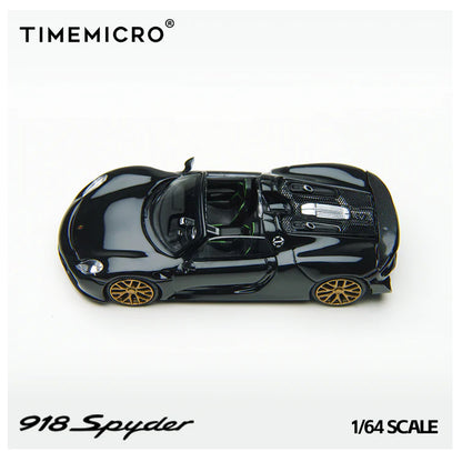 Time Micro 1:64 Porsche 918 Spyder Diecast Model Car – Black with Gold Wheels
