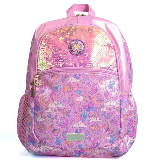SMIGGLE Cosmos Classic Backpack – 16 Inch | Holographic Sequins & Iridescent Golden Pink Finish