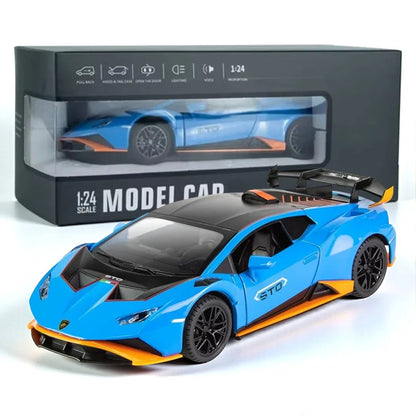 1:24 Scale Lamborghini Huracán STO. Die-Cast Metal Sports Car – Pull Back Model with Openable Doors, Sound & Light | Zinc Alloy Collectible Car