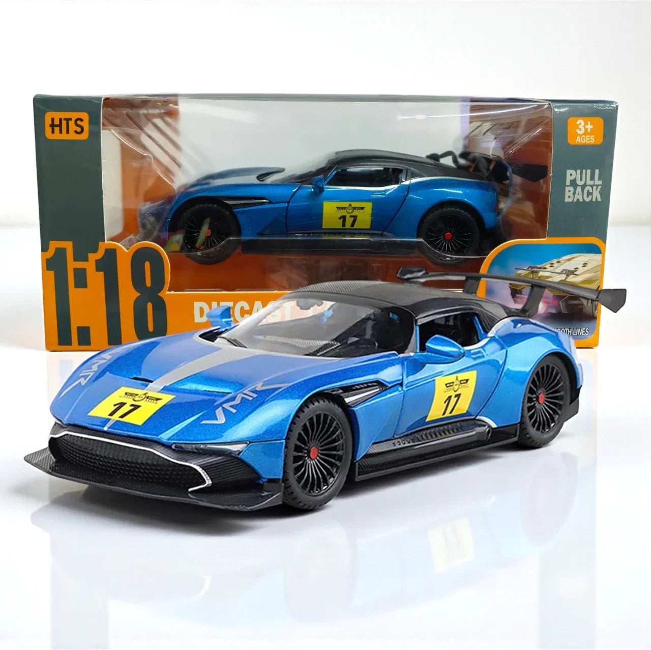 HTS 1:18 Alloy Metal Pull Back Die-Cast Car – Openable Doors, Sound & Light Effects, Realistic Smoke Spray