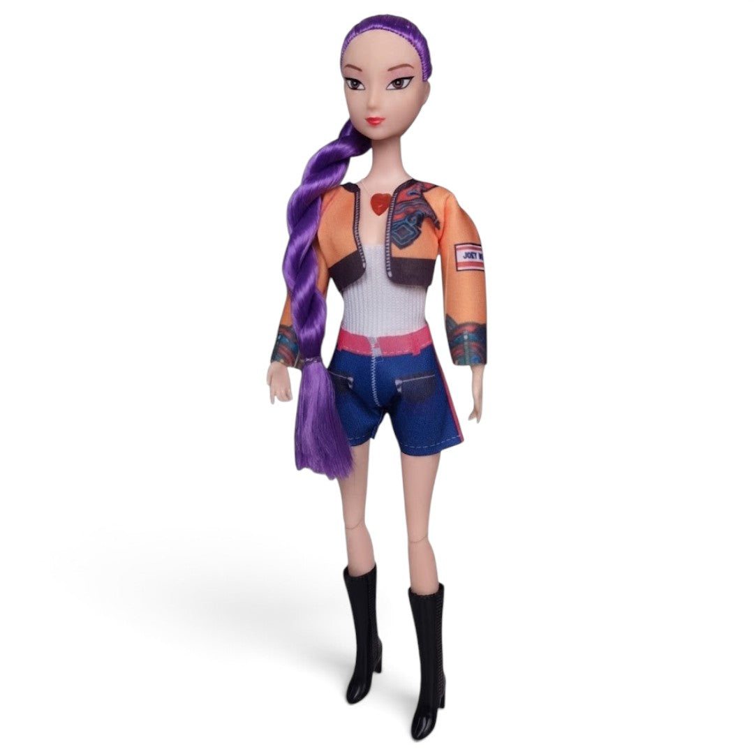 K-Pop Demon Hunters 11 Inch Rumi Purple Hair Fashion Doll with Blue Pet | 3+ Years