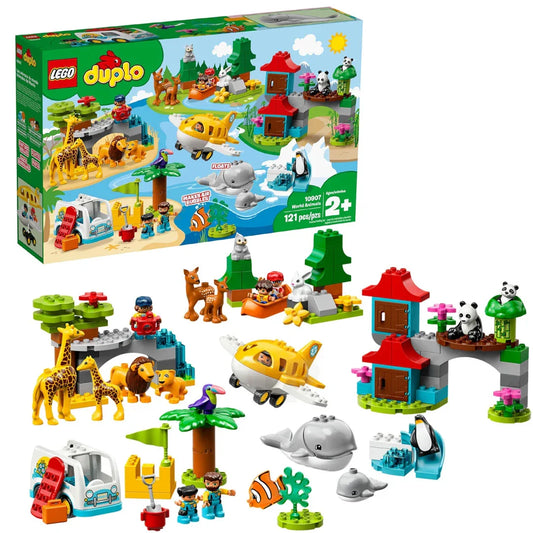 LEGO 10907 Duplo Town World Animals (121 Pcs) – Educational Building Blocks Set for Kids 2–5 Years