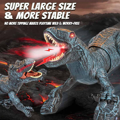 Remote Control 2.4G Walking Dinosaur Toy with Mist Spray, LED Lights & Roaring Sound – RC Robot Dino with 360° Neck Movement for Kids 3+ Years